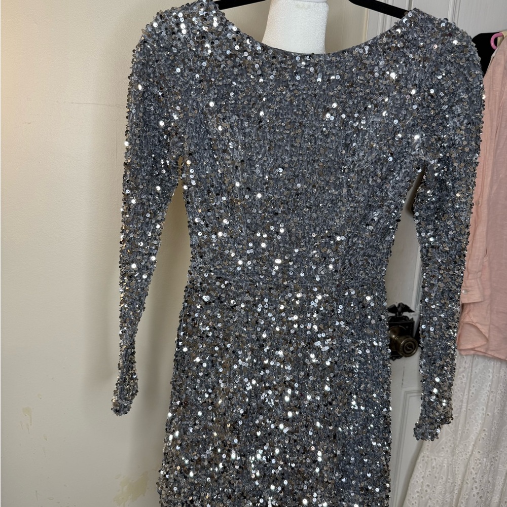 Selfie Leslie Sparkling Silver Long Sleeve Dress